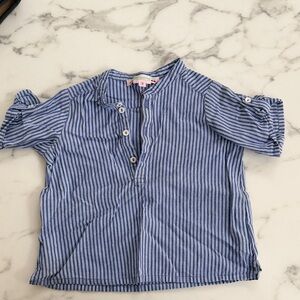 Bonpoint Blue and White Striped Button Down Shirt